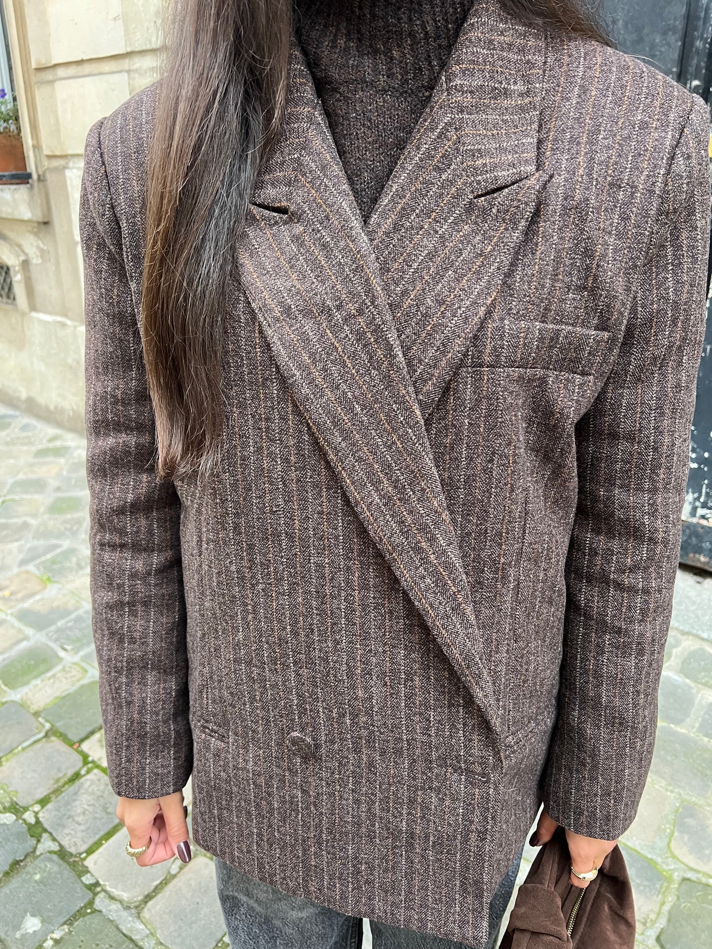 BLAZER RAYURES ÉPAIS MARRON