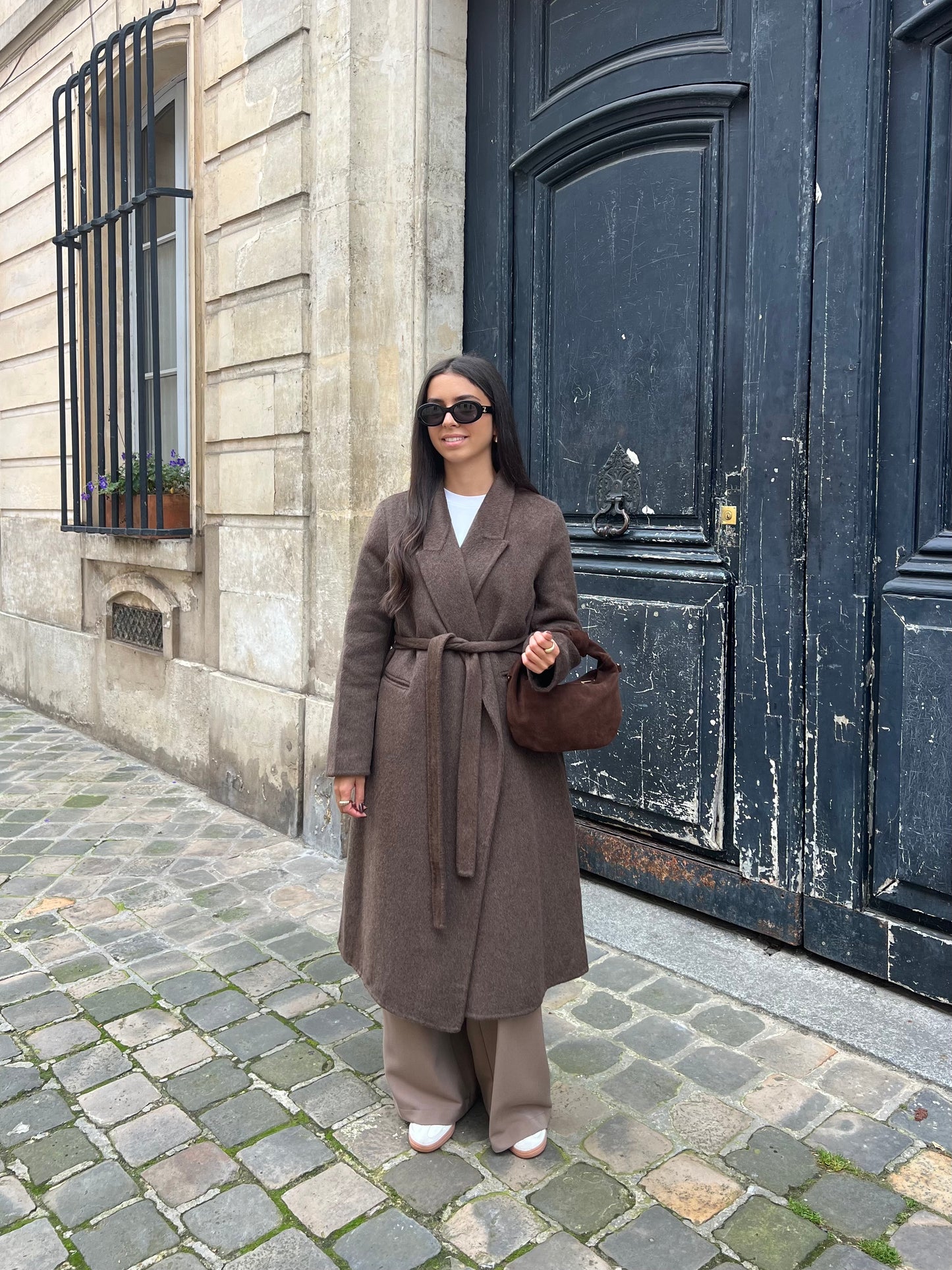 MANTEAU LONG LAINE MARRON