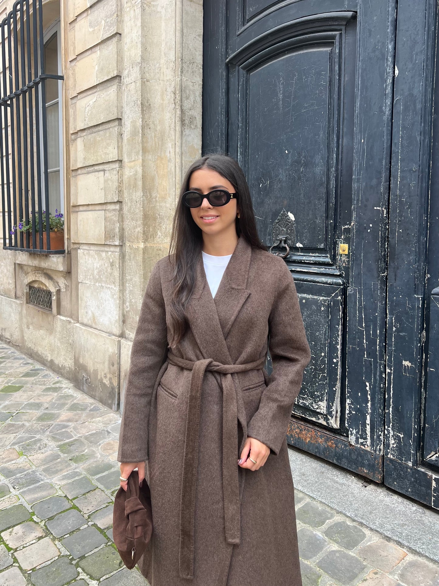 MANTEAU LONG LAINE MARRON