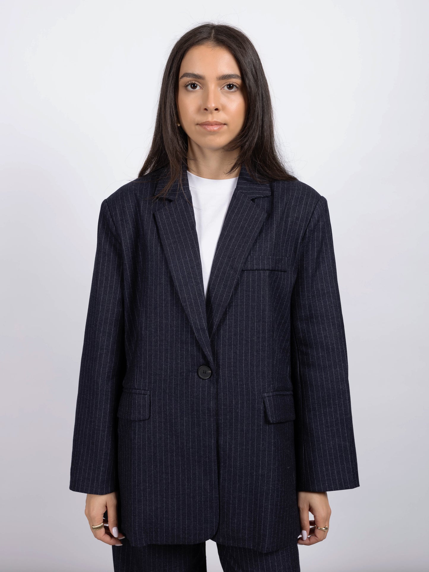 ENSEMBLE BLAZER RAYURE BLEU MARINE