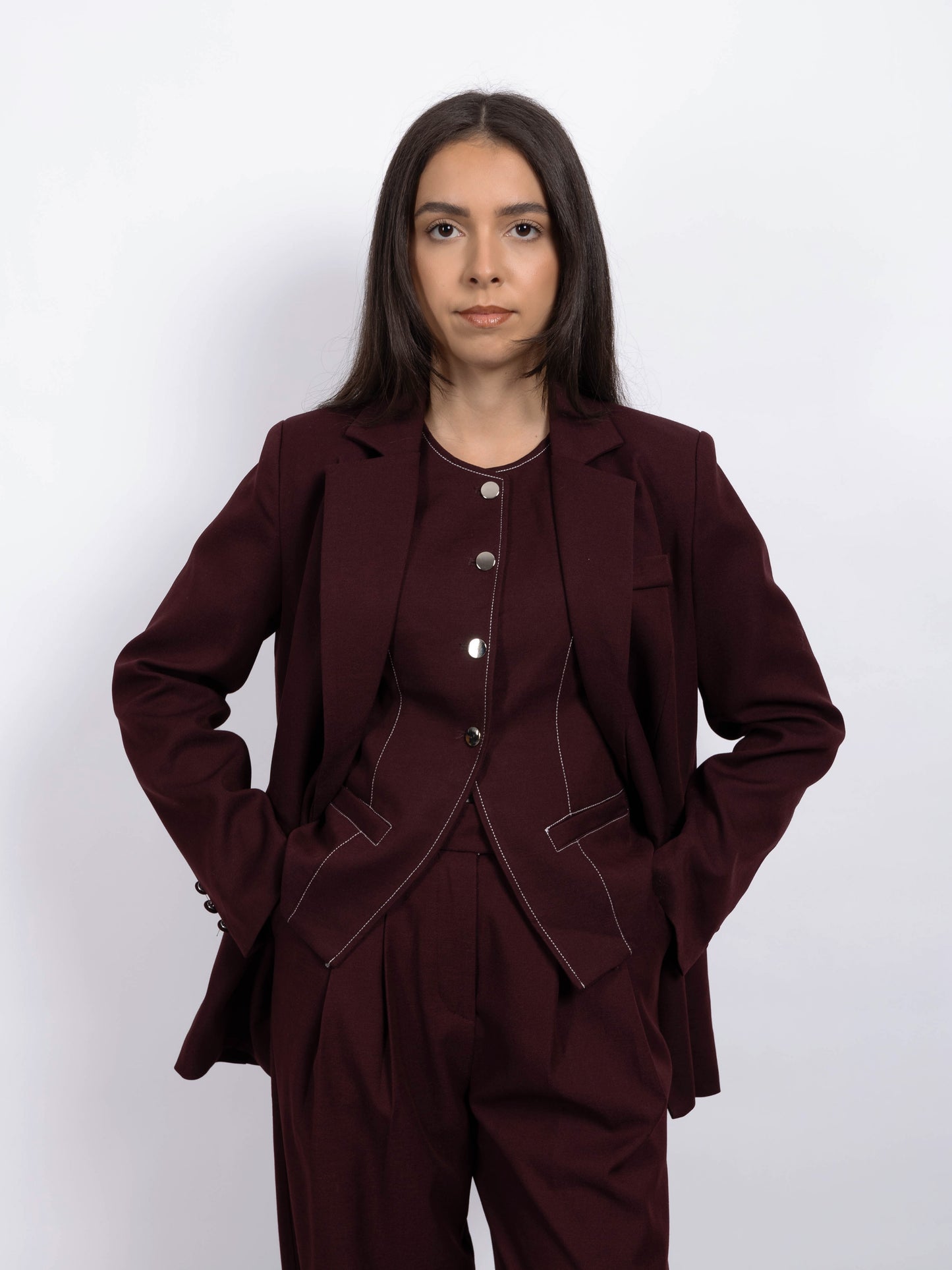 ENSEMBLE BLAZER 3 PIÈCES BORDEAUX