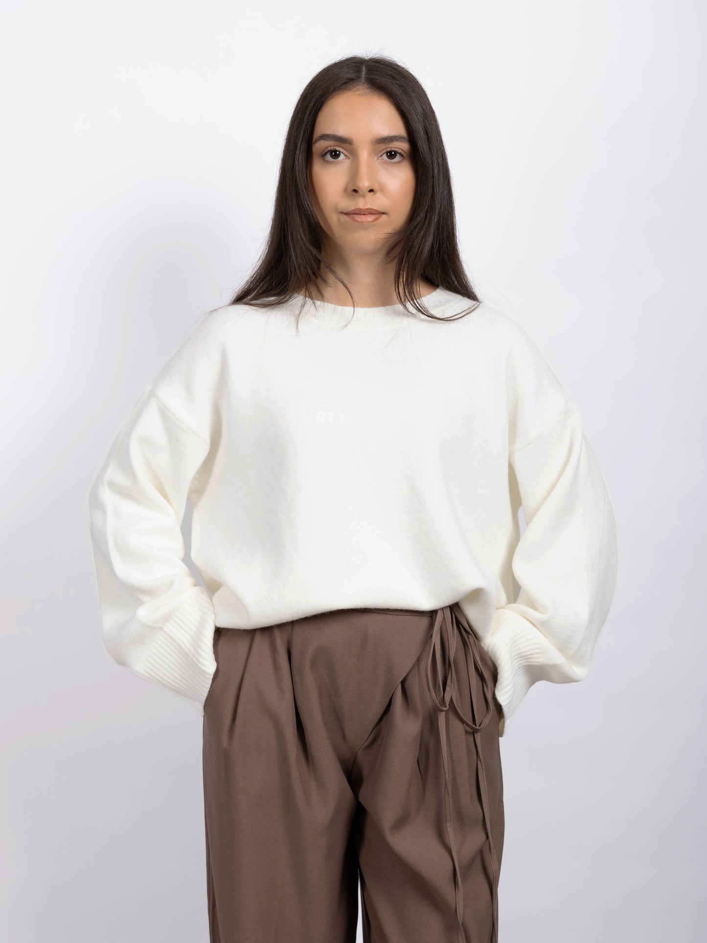 PULL COL ROND BLANC