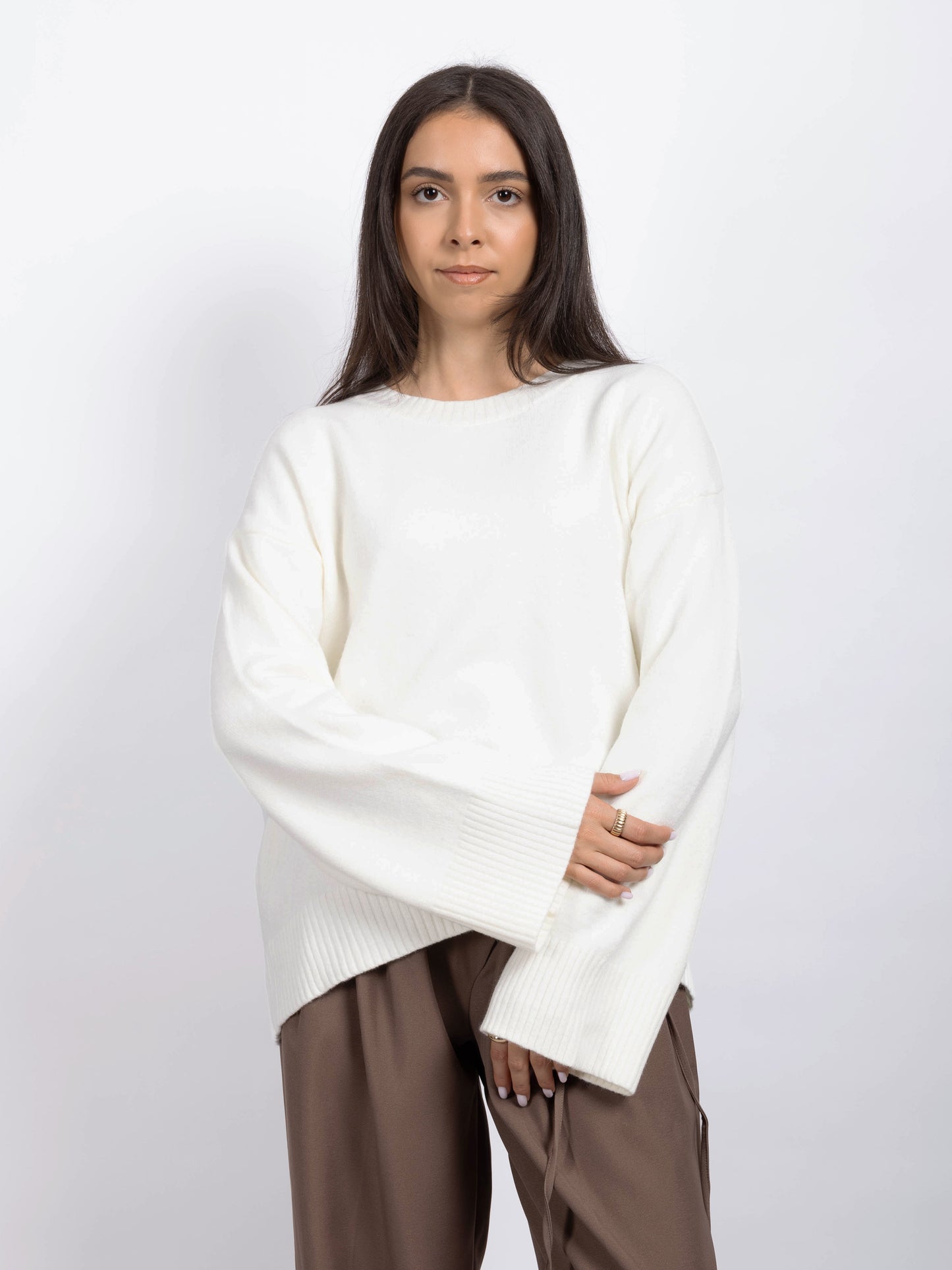 PULL COL ROND BLANC